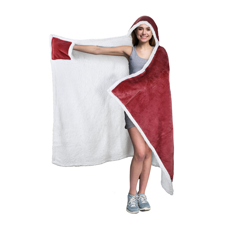 Catalonia Sherpa Fleece Throw Cape, Wearable Blanket Wrap with Hand